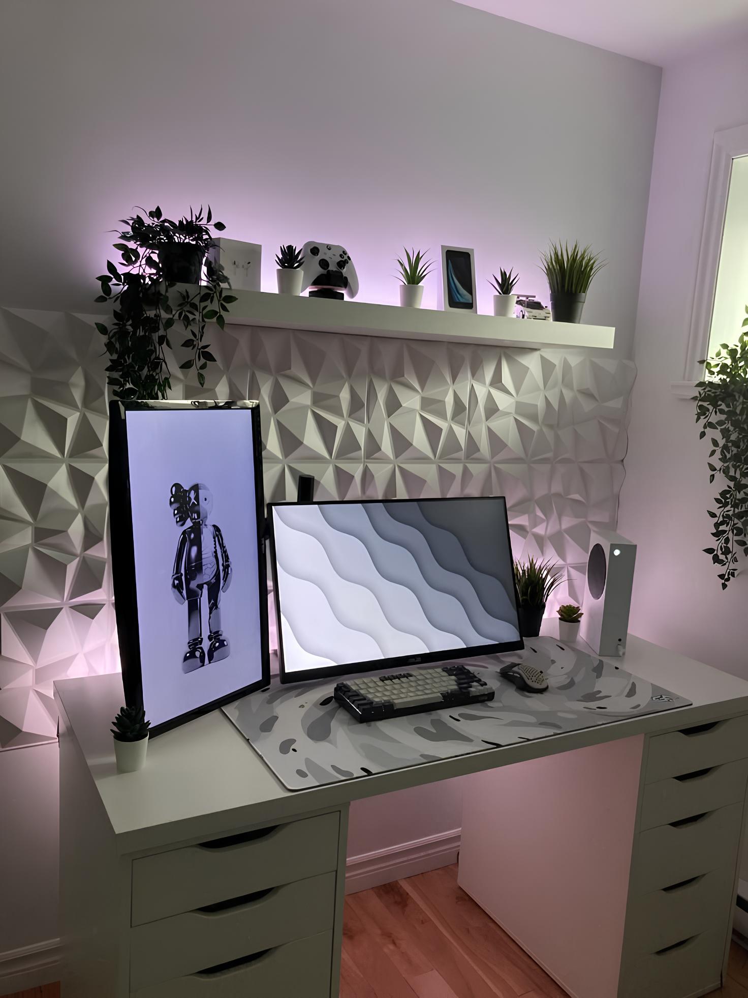 Gaming Duvar Paneli 4 Adet 50x50cm Toplam 1m² Beyaz/Siyah