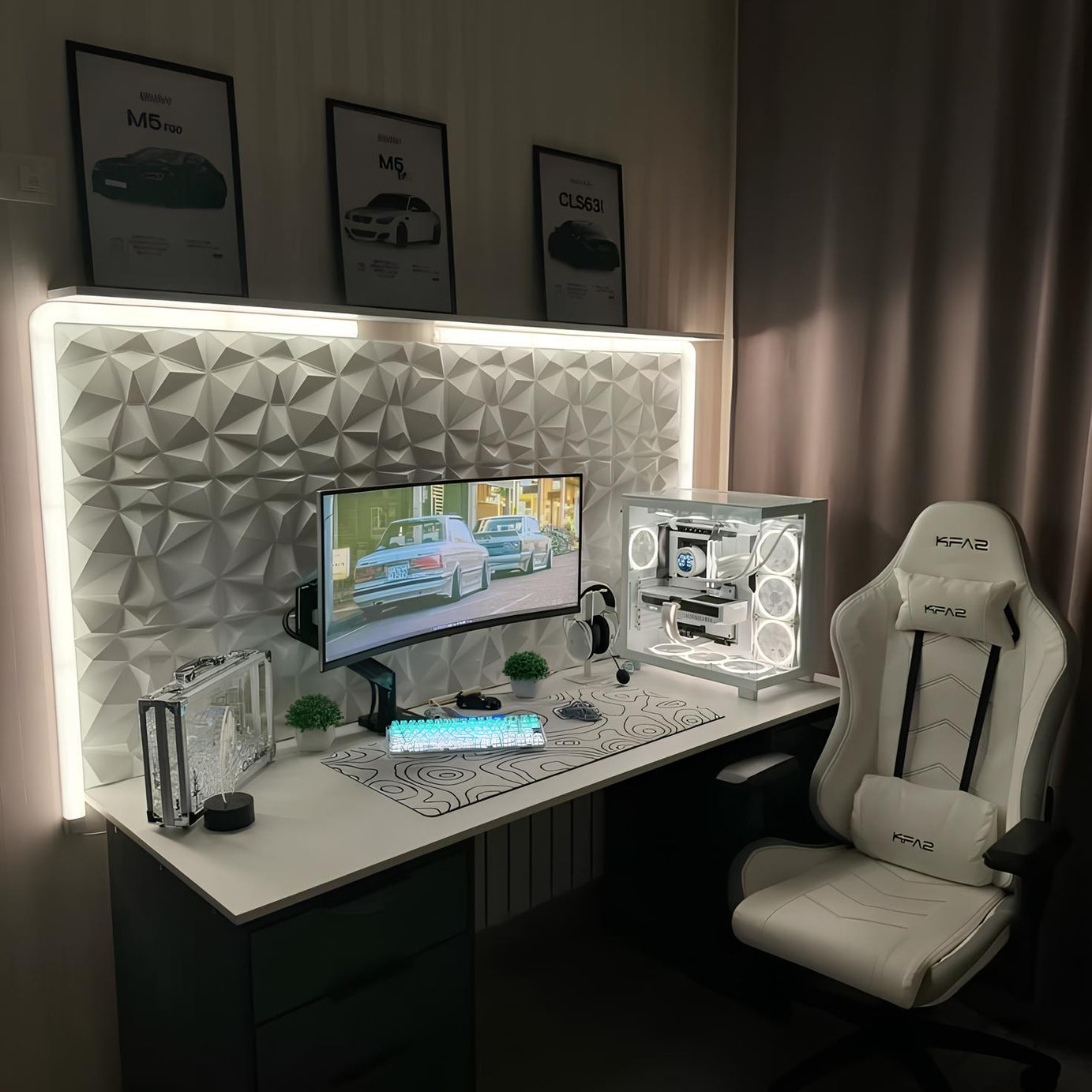 Gaming Duvar Paneli 4 Adet 50x50cm Toplam 1m² Beyaz/Siyah