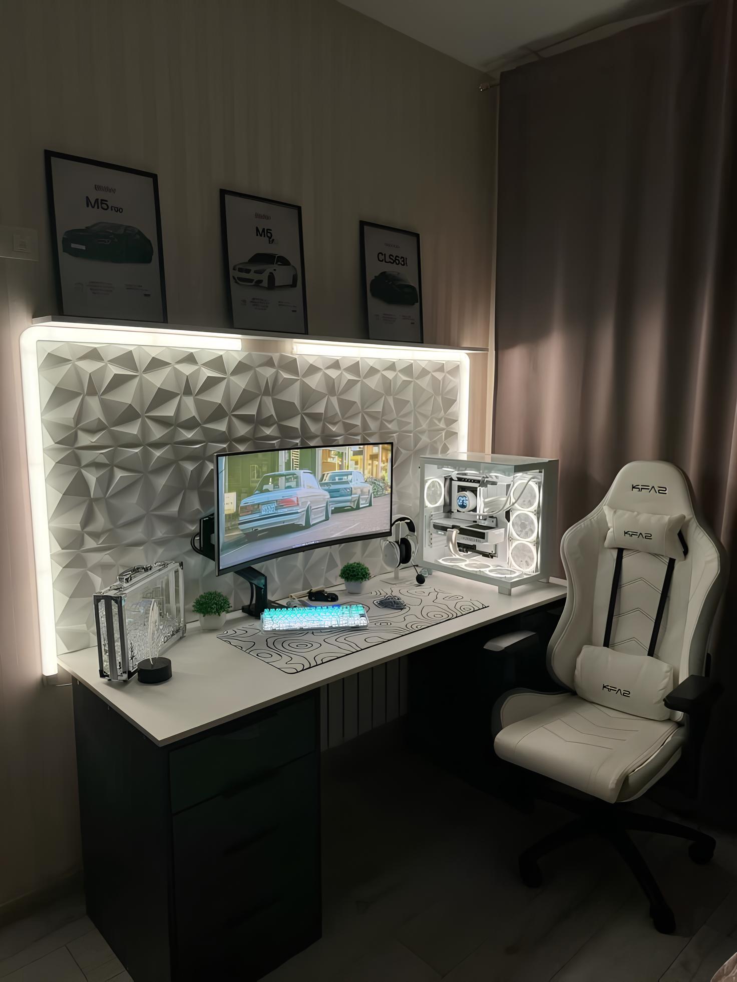 Gaming Duvar Paneli 4 Adet 50x50cm Toplam 1m² Beyaz/Siyah