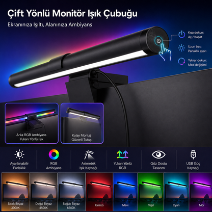 RGB Çift Yönlü Monitör Işık Çubuğu 40cm