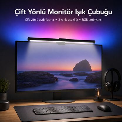 RGB Çift Yönlü Monitör Işık Çubuğu 40cm