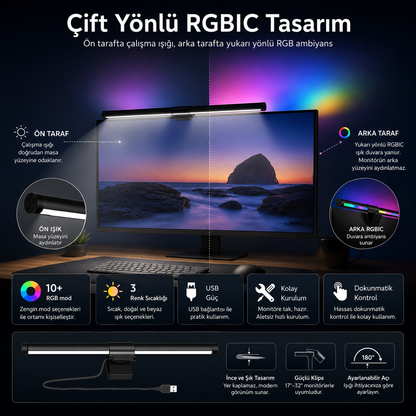 RGB Çift Yönlü Monitör Işık Çubuğu 40cm