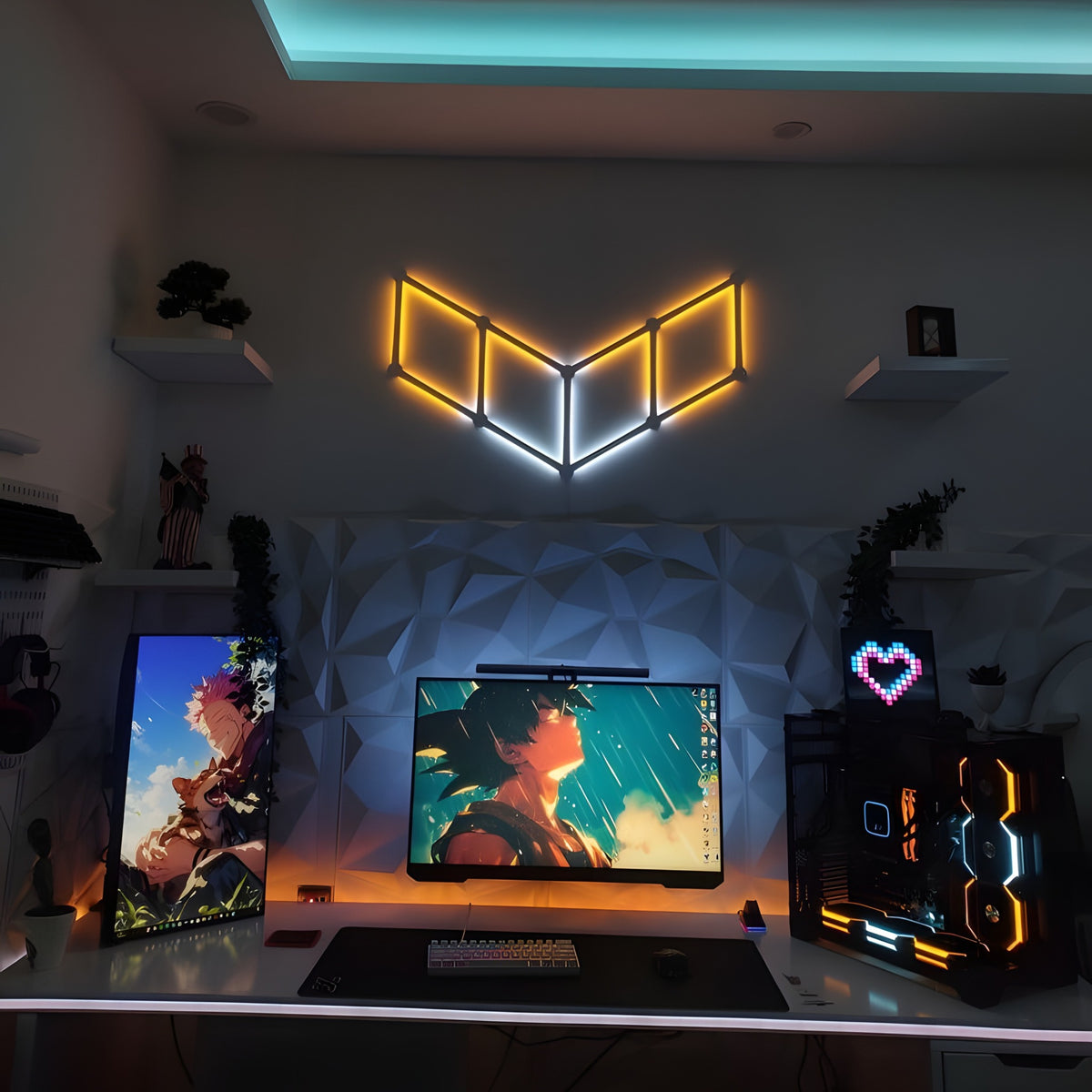ARGB LED Duvar Işık Çubuğu – turuncu ve beyaz ışıklı oyuncu setup