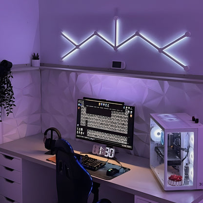 ARGB LED Duvar Işık Çubuğu – zikzak şekilli beyaz kasa, mor ortam