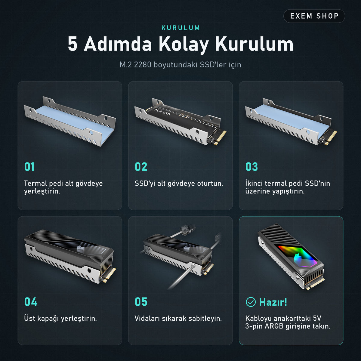 Fanlı ARGB SSD Soğutucu