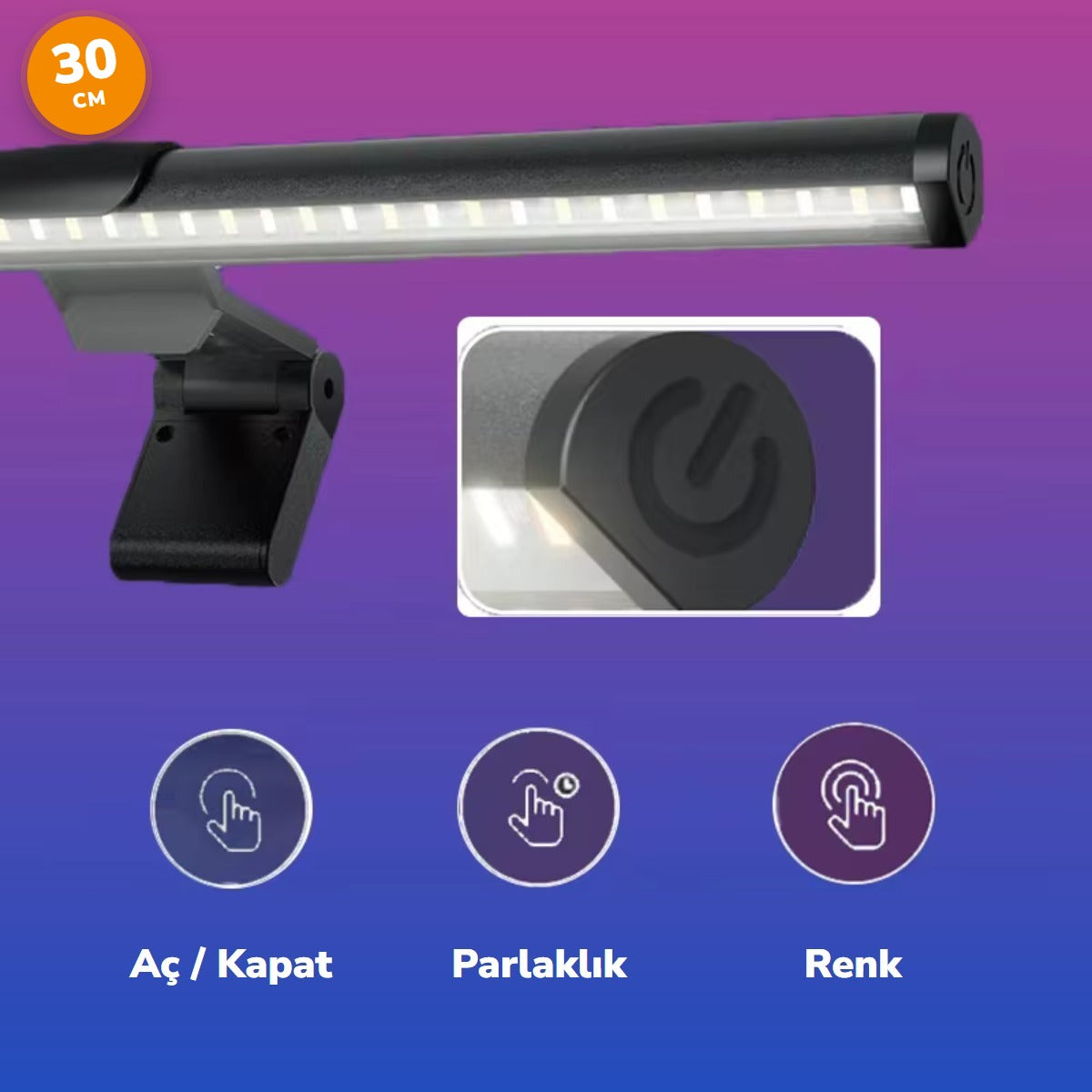 Dokunmatik Monitör Işık Çubuğu 30 CM – 3 Işık Modlu USB Ekran Lambası