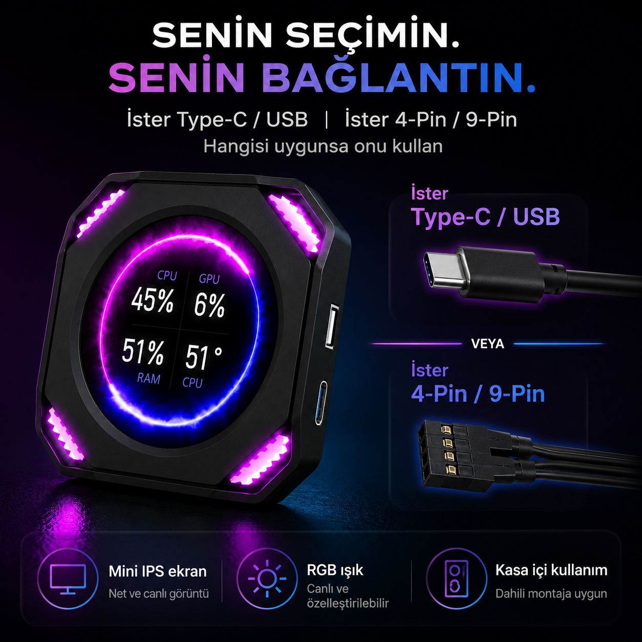 2.1 İnç Kasaiçi Ekran